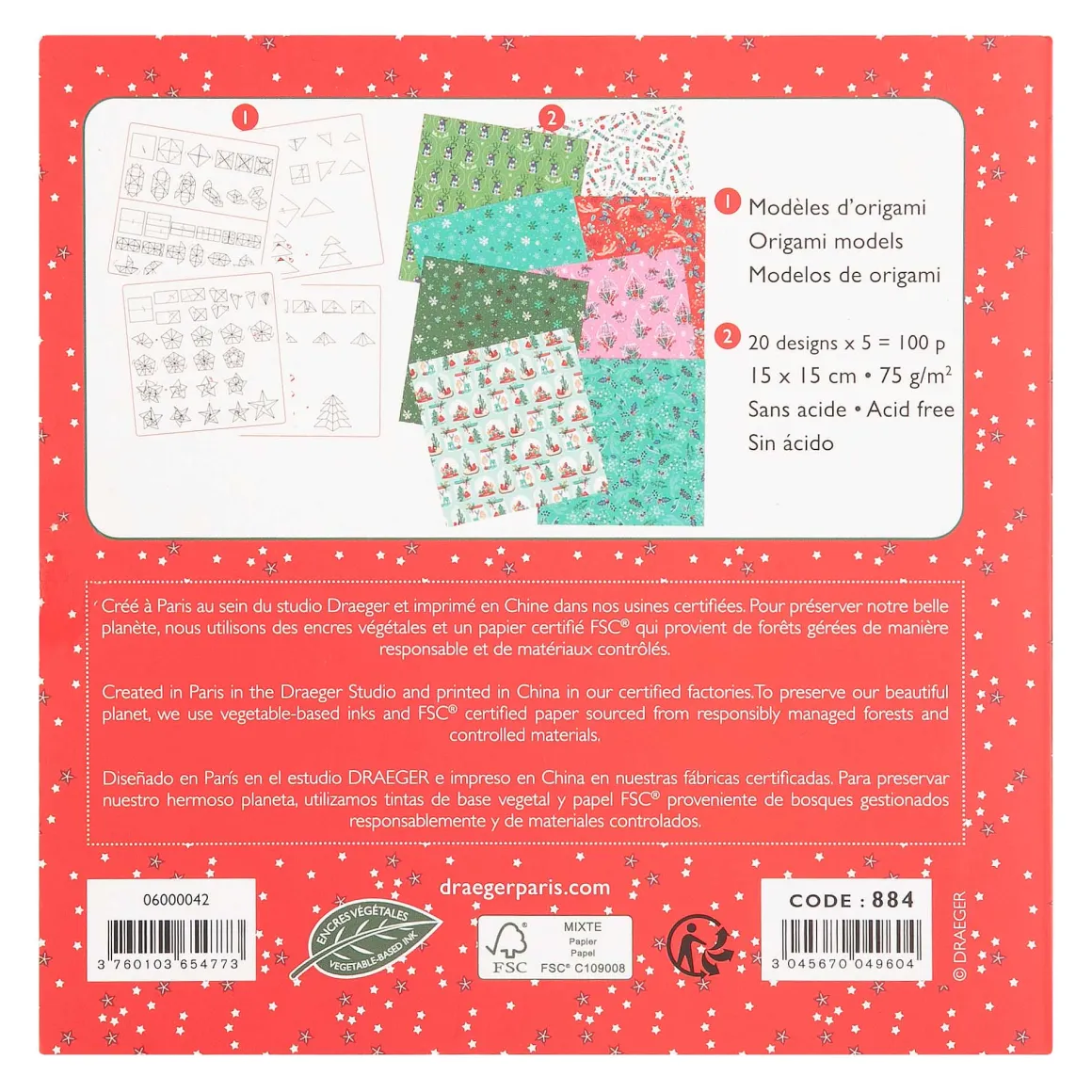 Papier Unitaire*Draeger Paris 100 papiers Origami - Noël des rennes