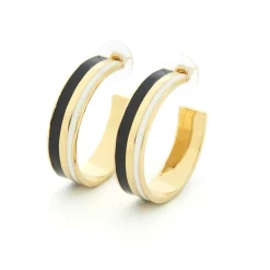 Boucles D'oreilles*Draeger Paris Boucles d'Oreilles Créoles Cocktail Noir et Crème