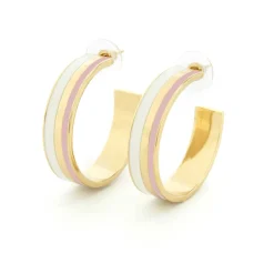 Boucles D'oreilles*Draeger Paris Boucles d'Oreilles Créoles Email New-York Rose & Crème