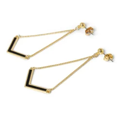 Boucles D'oreilles*Draeger Paris Boucles d'Oreilles pendante en V - Email Noir Doré à l'Or Fin