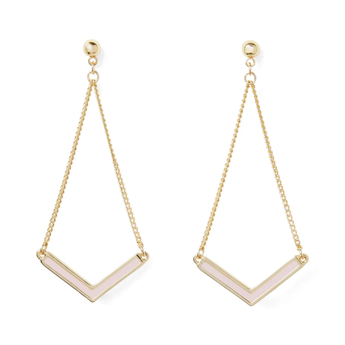 Boucles D'oreilles*Draeger Paris Boucles d'Oreilles pendante en V - Email Rose Doré à l'Or Fin