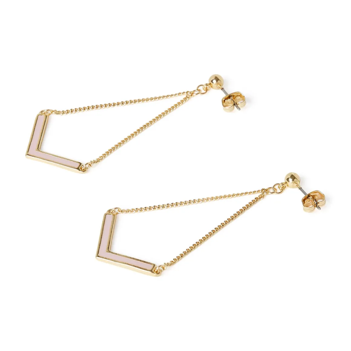 Boucles D'oreilles*Draeger Paris Boucles d'Oreilles pendante en V - Email Rose Doré à l'Or Fin