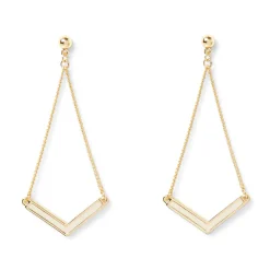 Boucles D'oreilles*Draeger Paris Boucles d'Oreilles pendante en V - Email Crème Doré à l'Or Fin