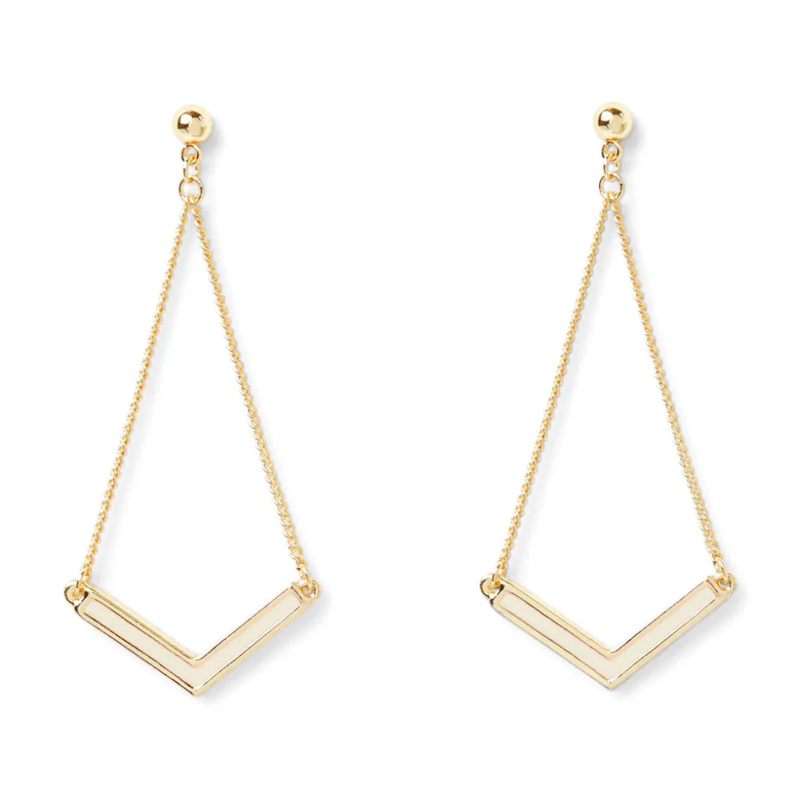 Boucles D'oreilles*Draeger Paris Boucles d'Oreilles pendante en V - Email Crème Doré à l'Or Fin