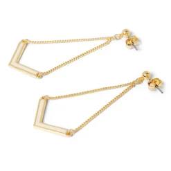 Boucles D'oreilles*Draeger Paris Boucles d'Oreilles pendante en V - Email Crème Doré à l'Or Fin