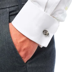 Boutons De Manchette*Draeger Paris Boutons de manchettes - Tête de mort à strass - Argenté - Homme