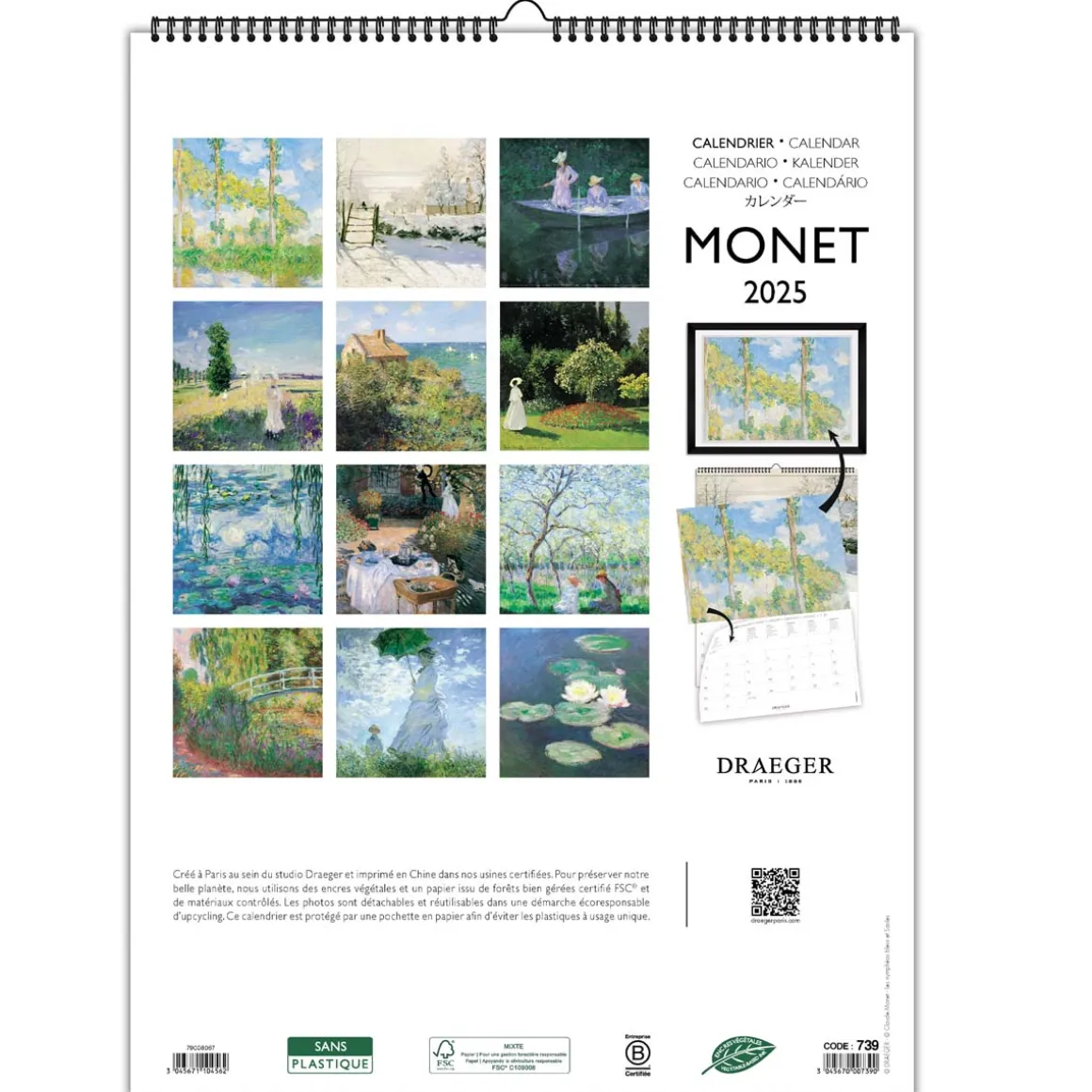Calendriers|Agendas*Draeger Paris Calendrier Mural déco 29x39 cm 2025
