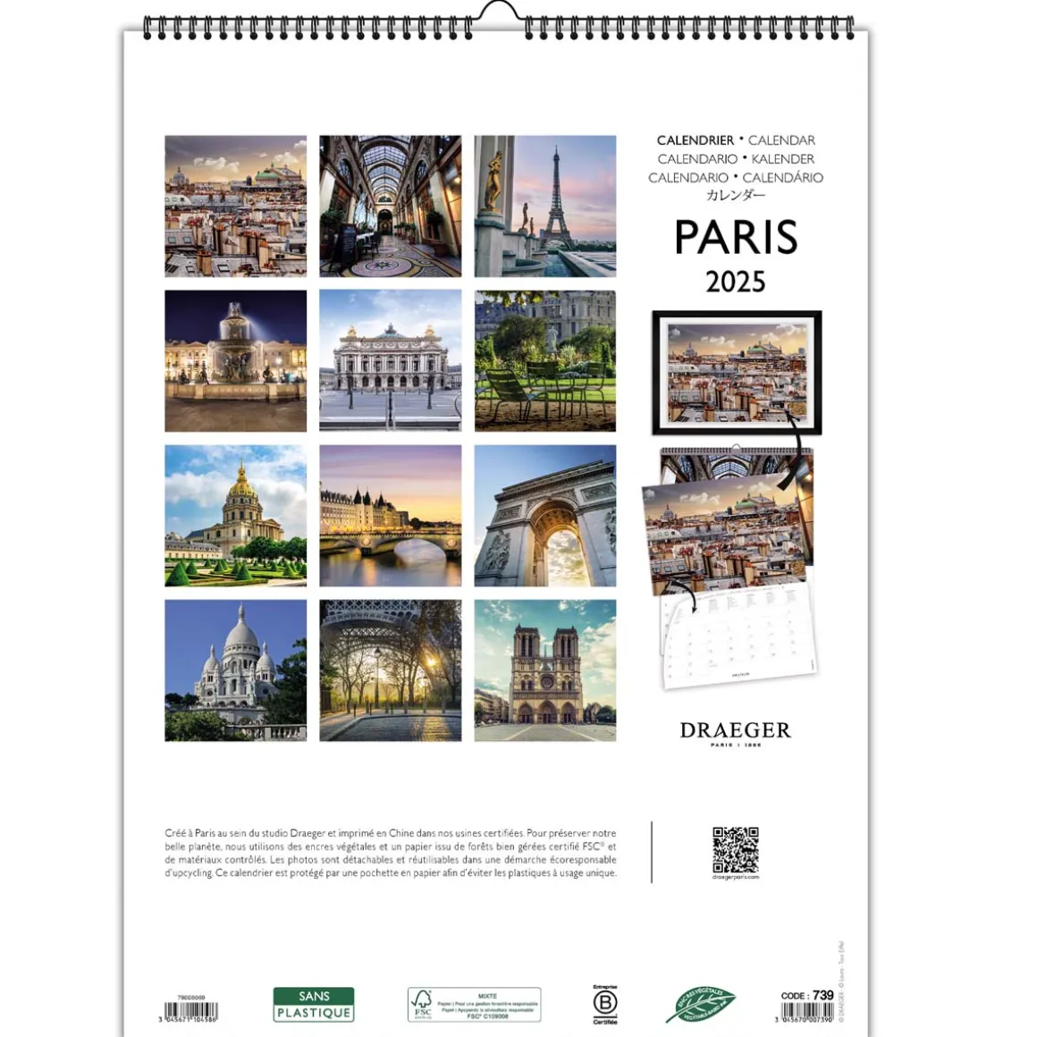 Calendriers|Agendas*Draeger Paris Calendrier Mural déco 29x39 cm 2025