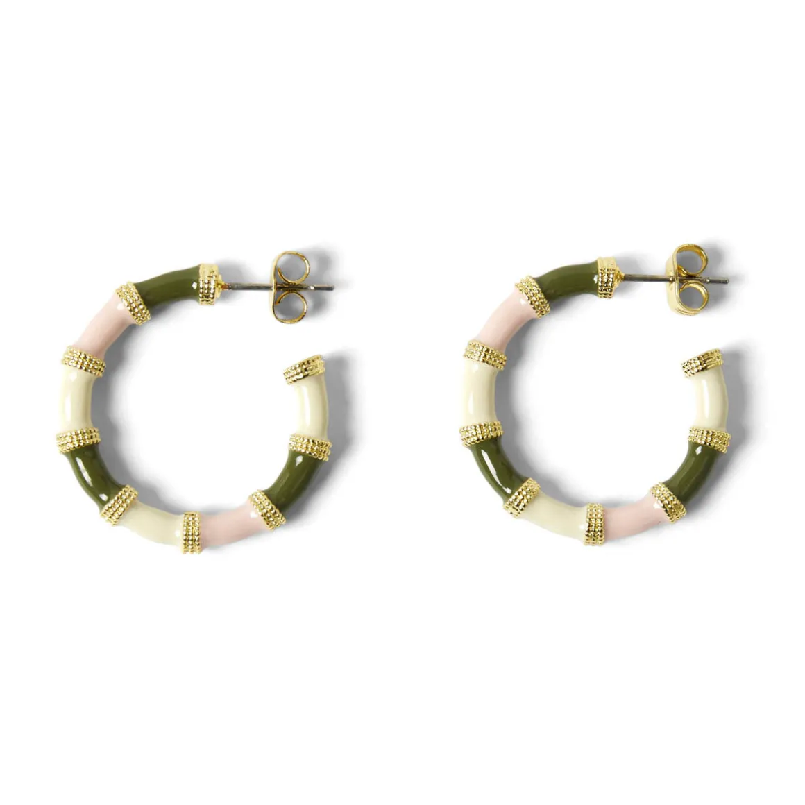 Boucles D'oreilles*Draeger Paris Créoles kaki et crème