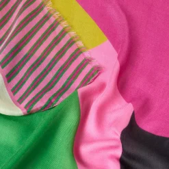 Foulards & Écharpes*Draeger Paris Foulard à Motifs Graphiques Imprimés - Rose Jaune Vert - Signature Draeger