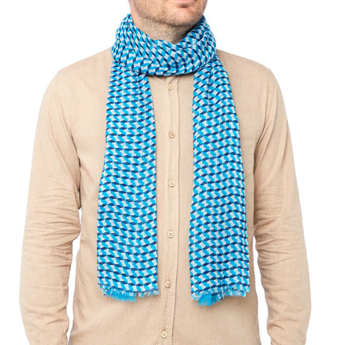 Foulards & Écharpes*Draeger Paris Foulard imprimé Kaleidoscope - Bleu - Homme - 70x180 cm - Draeger