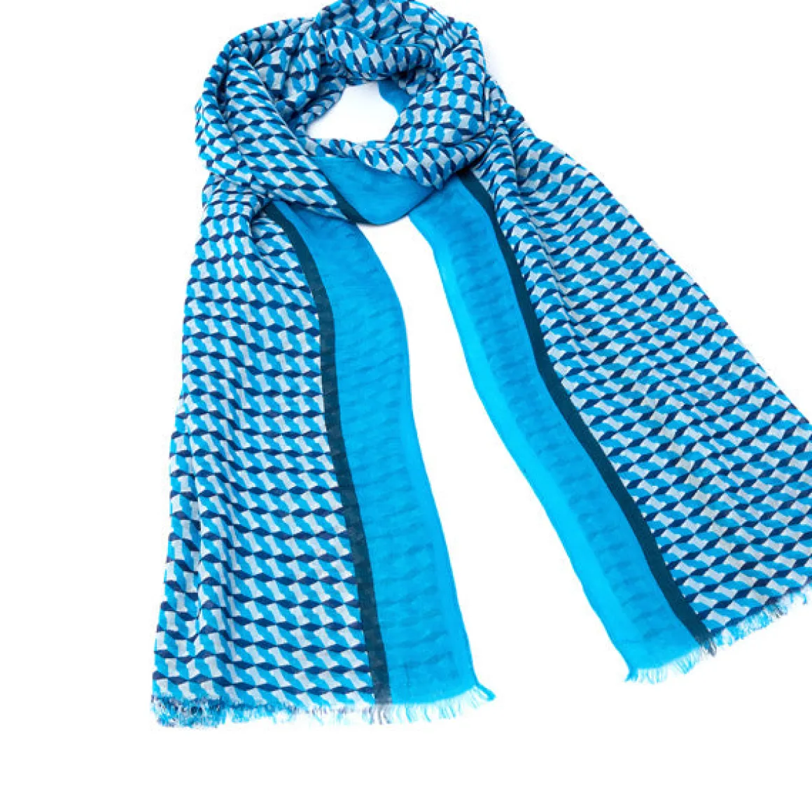 Foulards & Écharpes*Draeger Paris Foulard imprimé Kaleidoscope - Bleu - Homme - 70x180 cm - Draeger