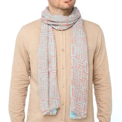 Foulards & Écharpes*Draeger Paris Foulard imprimé signature Draeger - Menthe et corail - Homme - 70x180 cm - Draeger