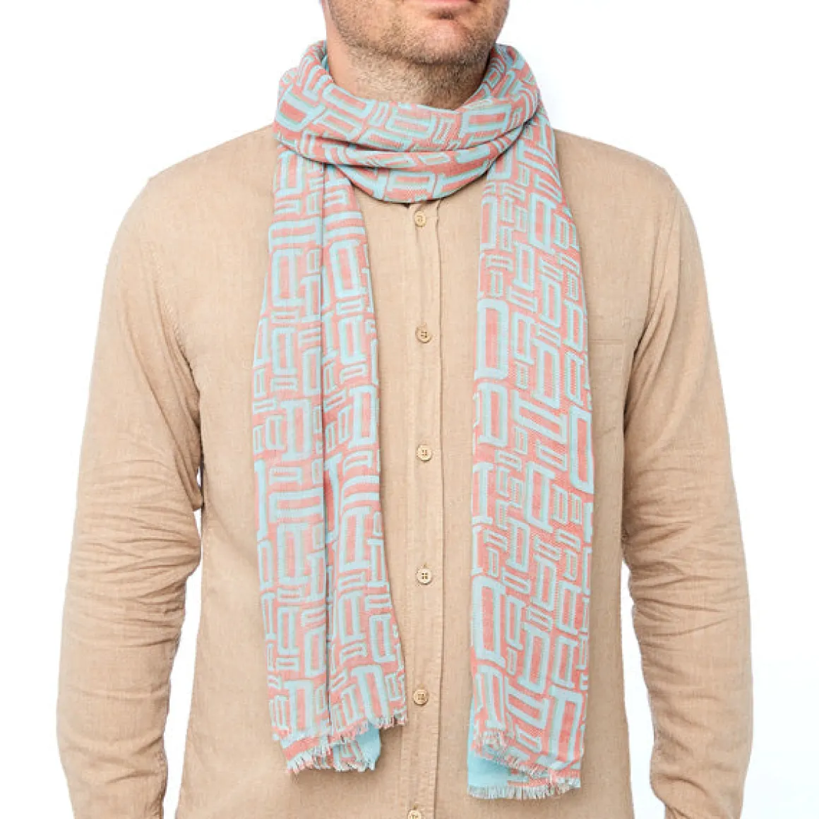 Foulards & Écharpes*Draeger Paris Foulard imprimé signature Draeger - Menthe et corail - Homme - 70x180 cm - Draeger
