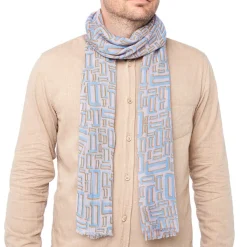 Foulards & Écharpes*Draeger Paris Foulard imprimé signature Draeger - Bleu et Orange - Homme - 70x180 cm