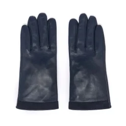 Gants*Draeger Paris Gants Bi-Matière en Cuir d’Agneau - Marine