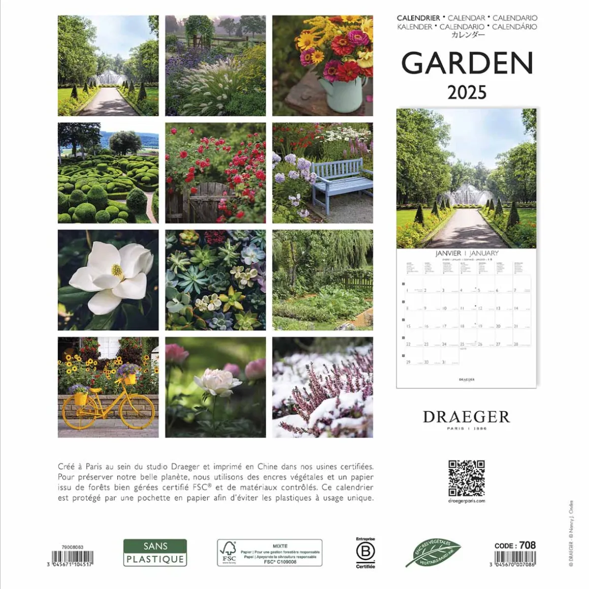 Calendriers|Agendas*Draeger Paris Grand Calendrier Mural 29x29 cm 2025 - Garden