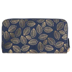 Portefeuilles*Draeger Paris Grand portefeuille femme - feuilles dorées - bleu marine