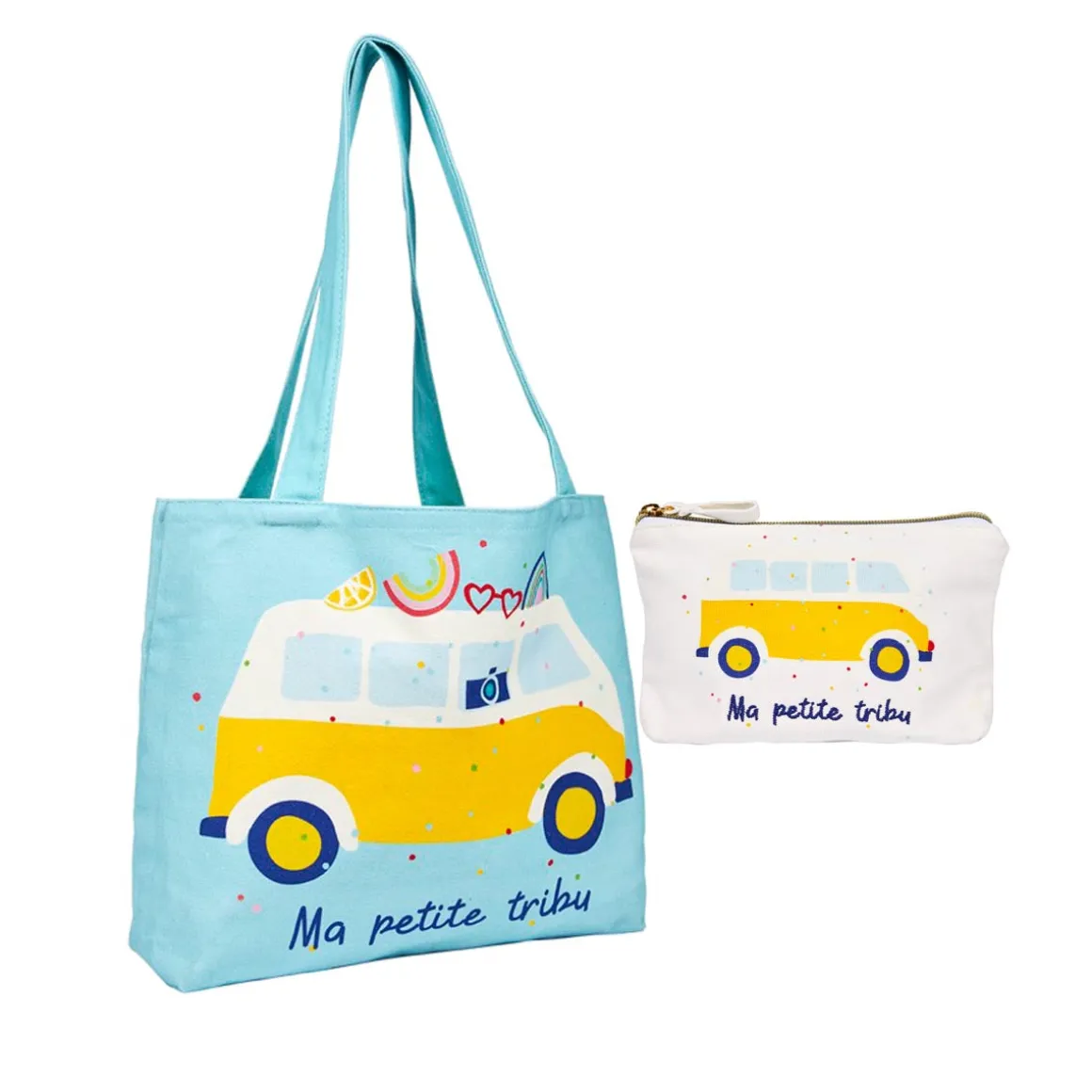 Vacances & Voyages|Sac Tote Bag*Draeger Paris Kit Tote Bag & Pochette Family Pop " Ma petite tribu"