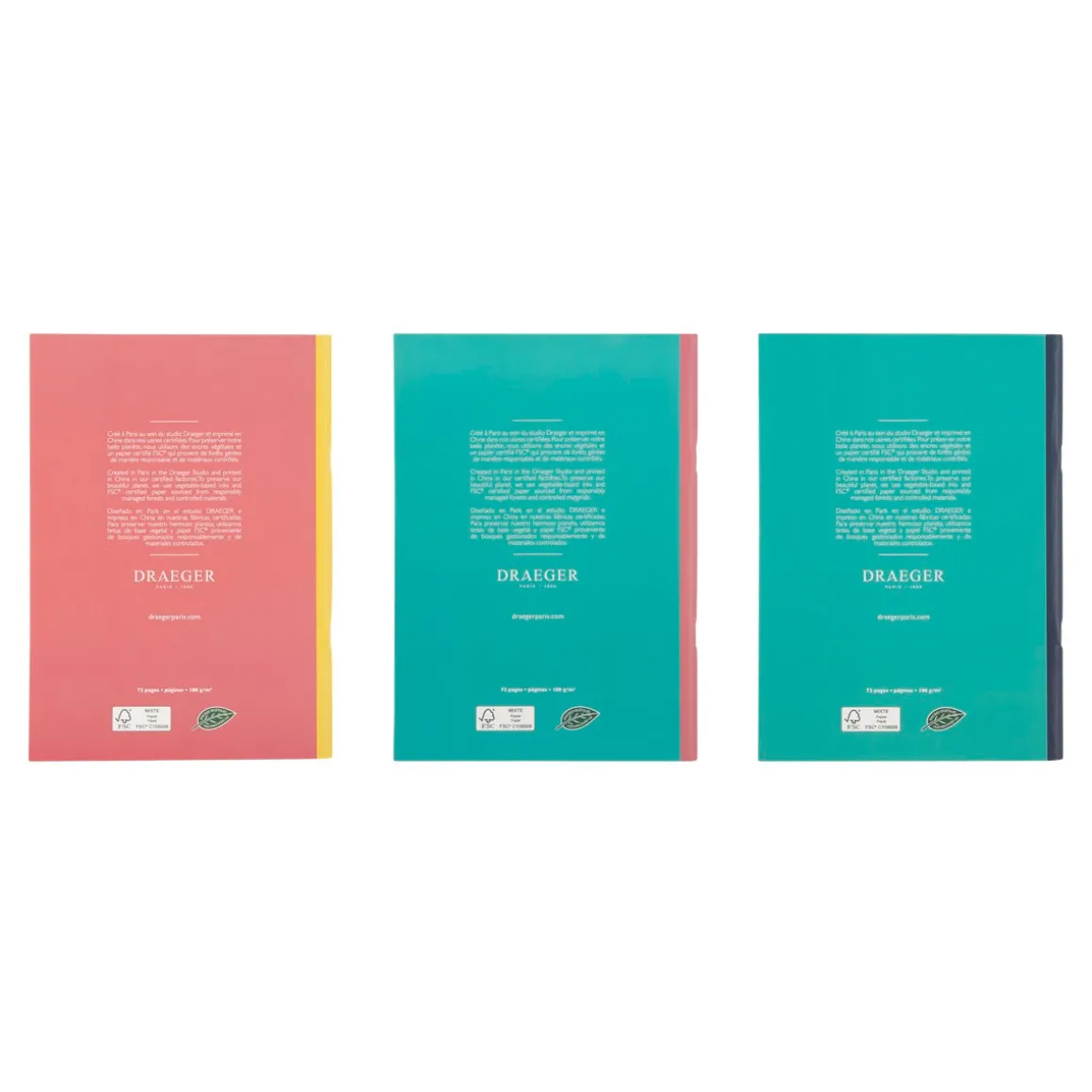 Carnets & Blocs-notes|Organiseurs*Draeger Paris Lot de 3 carnets A5 lignés - rose, vert