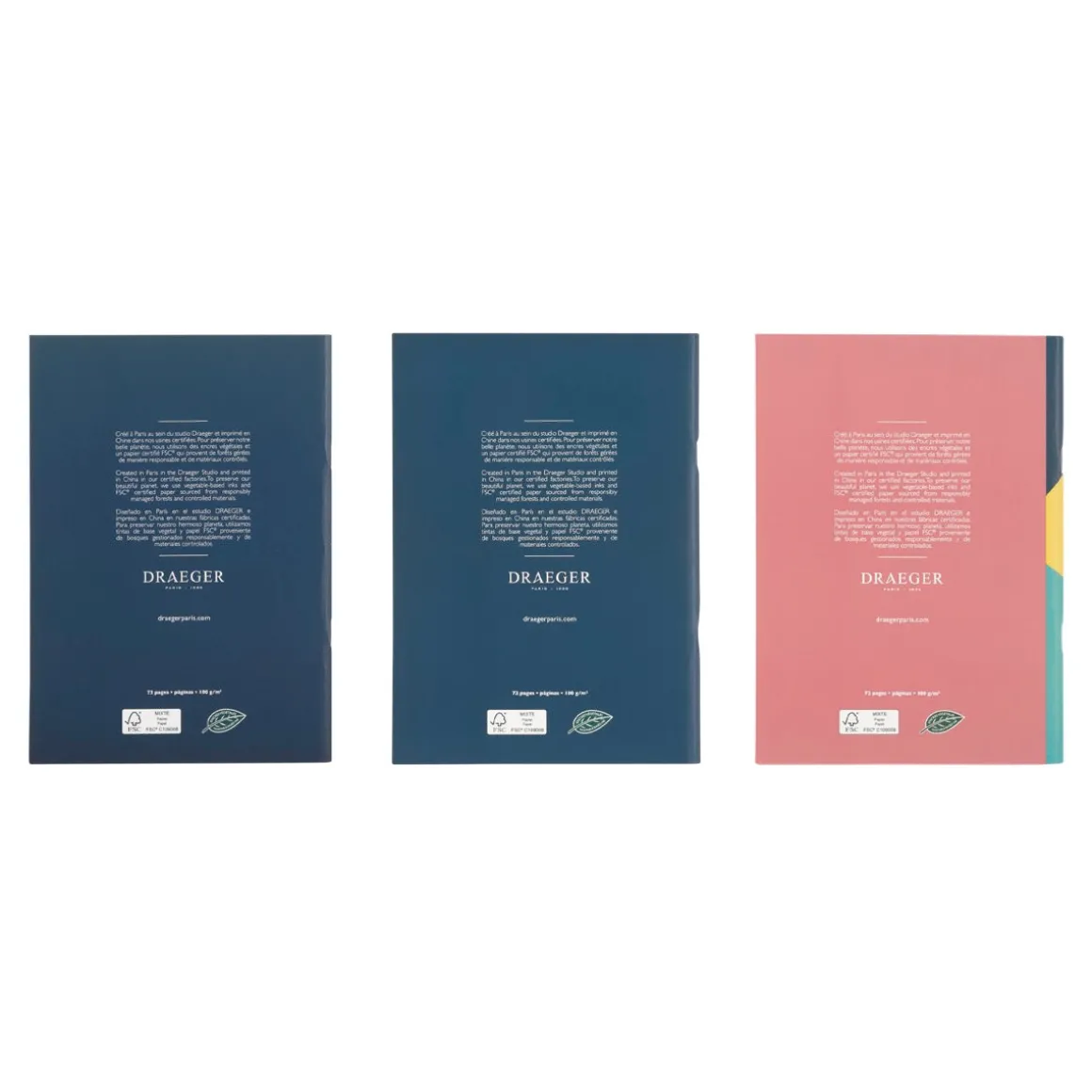 Organiseurs|Carnets & Blocs-notes*Draeger Paris Lot de 3 carnets A5 lignés - bleu, rose, jaune