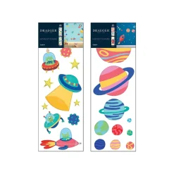 Stickers & Embellissements*Draeger Paris Lot Sticker Mural en Papier - Vaisseau Spatial & Fusée Et Planète