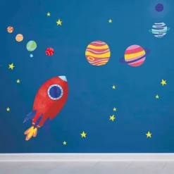 Stickers & Embellissements*Draeger Paris Lot Sticker Mural en Papier - Vaisseau Spatial & Fusée Et Planète