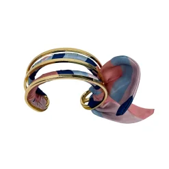 Bracelets*Draeger Paris Manchette Foulard New York Gris et Rose