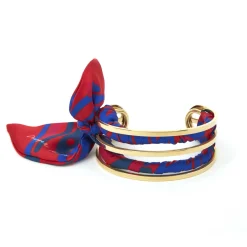 Bracelets*Draeger Paris Manchette Foulard Rio Rouge et Bleu Foncé