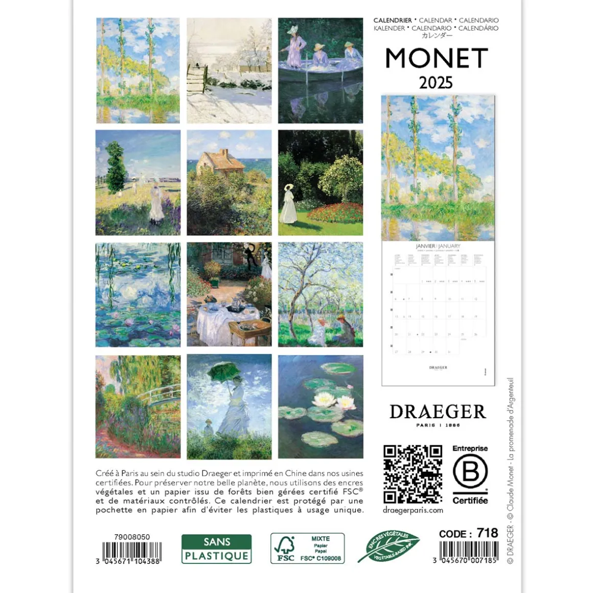 Calendriers|Agendas*Draeger Paris Petit Calendrier Mensuel 2025 14x18 cm - Monet