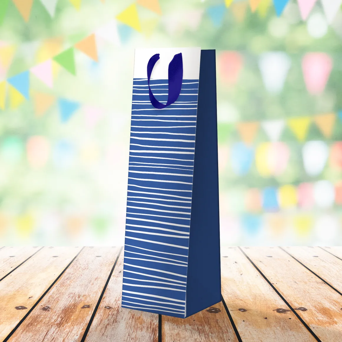 Sac Cadeau Bouteilles*Draeger Paris Sac Bouteille de Vin - Bleu Rayures