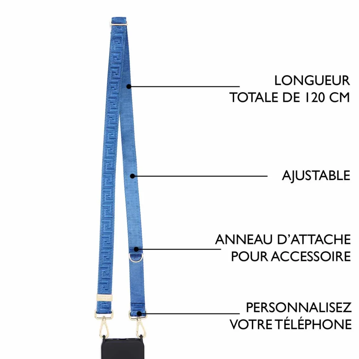 Sangles Pochette De Telephone*Draeger Paris Sangle pour Pochette Téléphone Bleu
