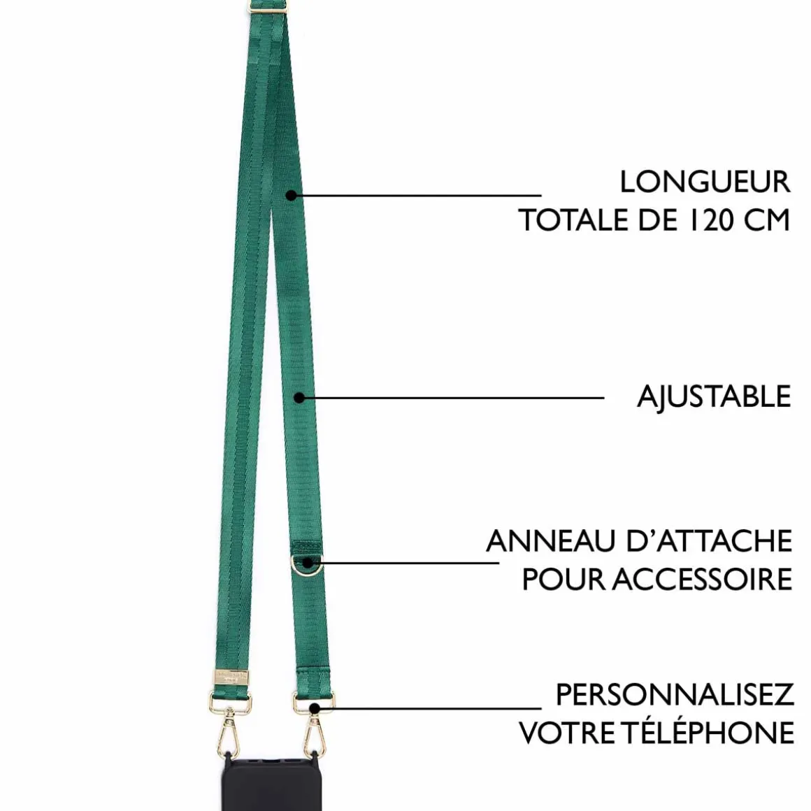 Sangles Pochette De Telephone*Draeger Paris Sangle pour Pochette Téléphone Vert