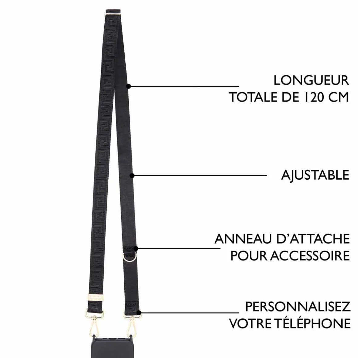 Sangles Pochette De Telephone*Draeger Paris Sangle pour Pochette Téléphone Noir
