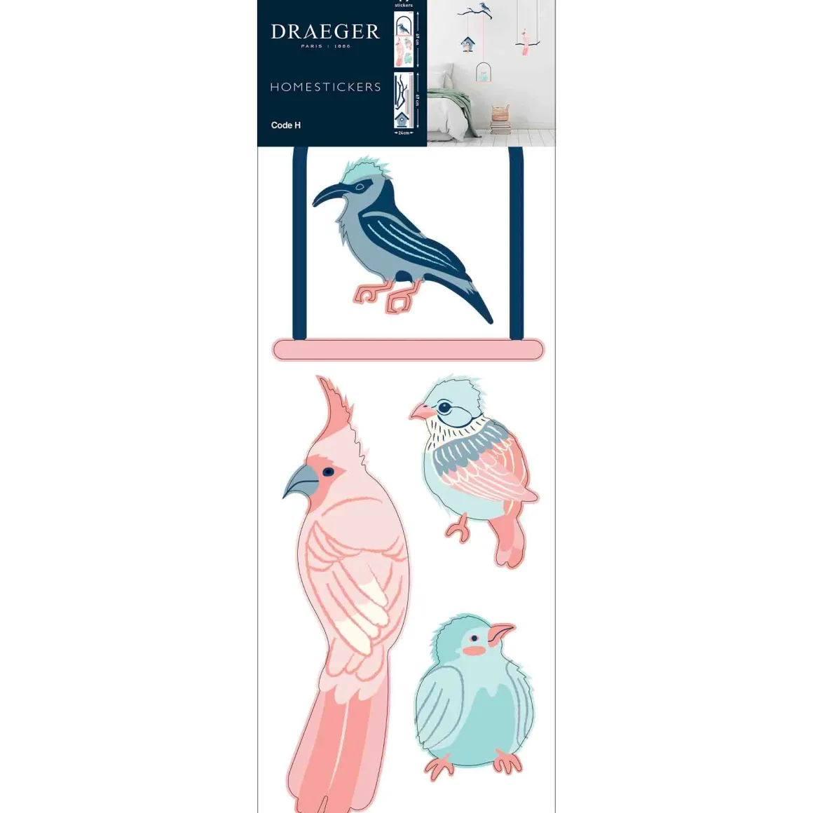 Stickers & Embellissements*Draeger Paris Sticker mural Oiseaux roses et bleus