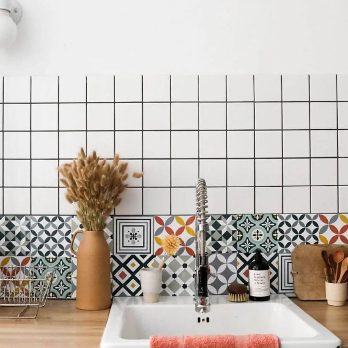 Stickers De Carrelage|Stickers & Embellissements*Draeger Paris Stickers carrelage 15x15 cm Motifs floraux vert d'eau