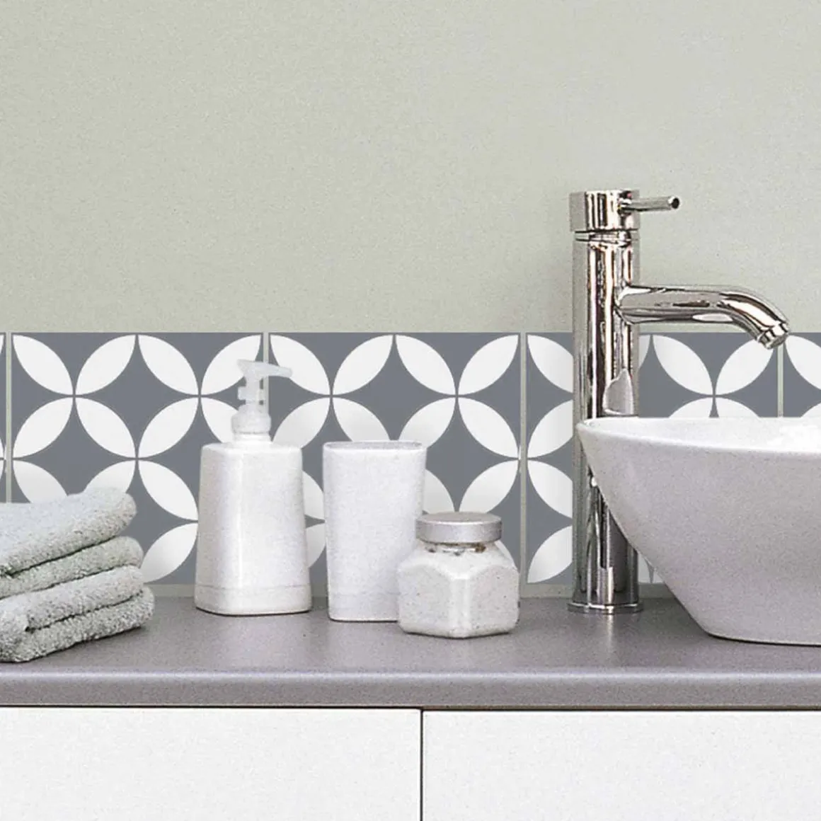 Stickers De Carrelage|Stickers & Embellissements*Draeger Paris Stickers carrelage 15x15 cm Rosaces blanches et grises